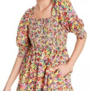 RIXO for‎ Target Rainbow Floral Puff Sleeve Smocked Bodice Dress